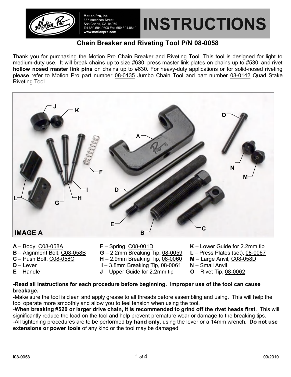 Motion Pro 08-0058 User Manual | 4 pages