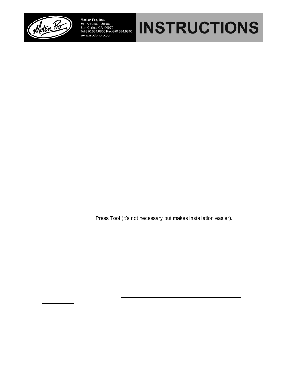 Motion Pro 08-0066 User Manual | 1 page