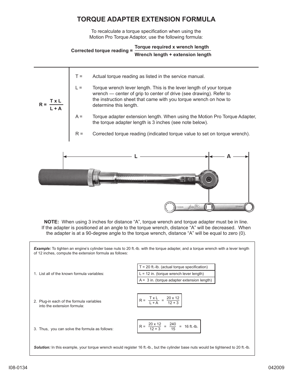 Torque adapter extension formula | Motion Pro 08-0134 User Manual | Page 2 / 2