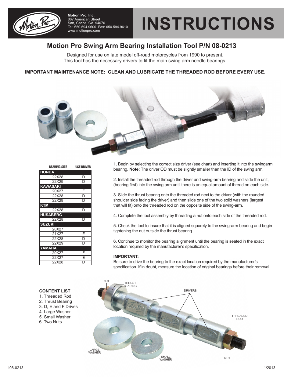 Motion Pro 08-0213 User Manual | 1 page