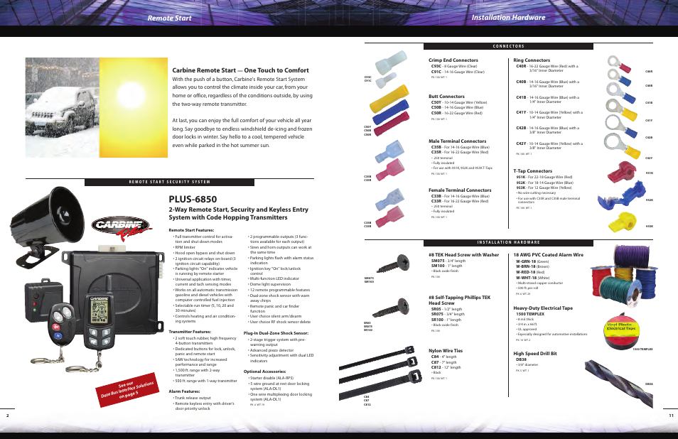 Plus-6850, Installation hardware remote start, One touch to comfort | Carbine 6850 User Manual | Page 2 / 12