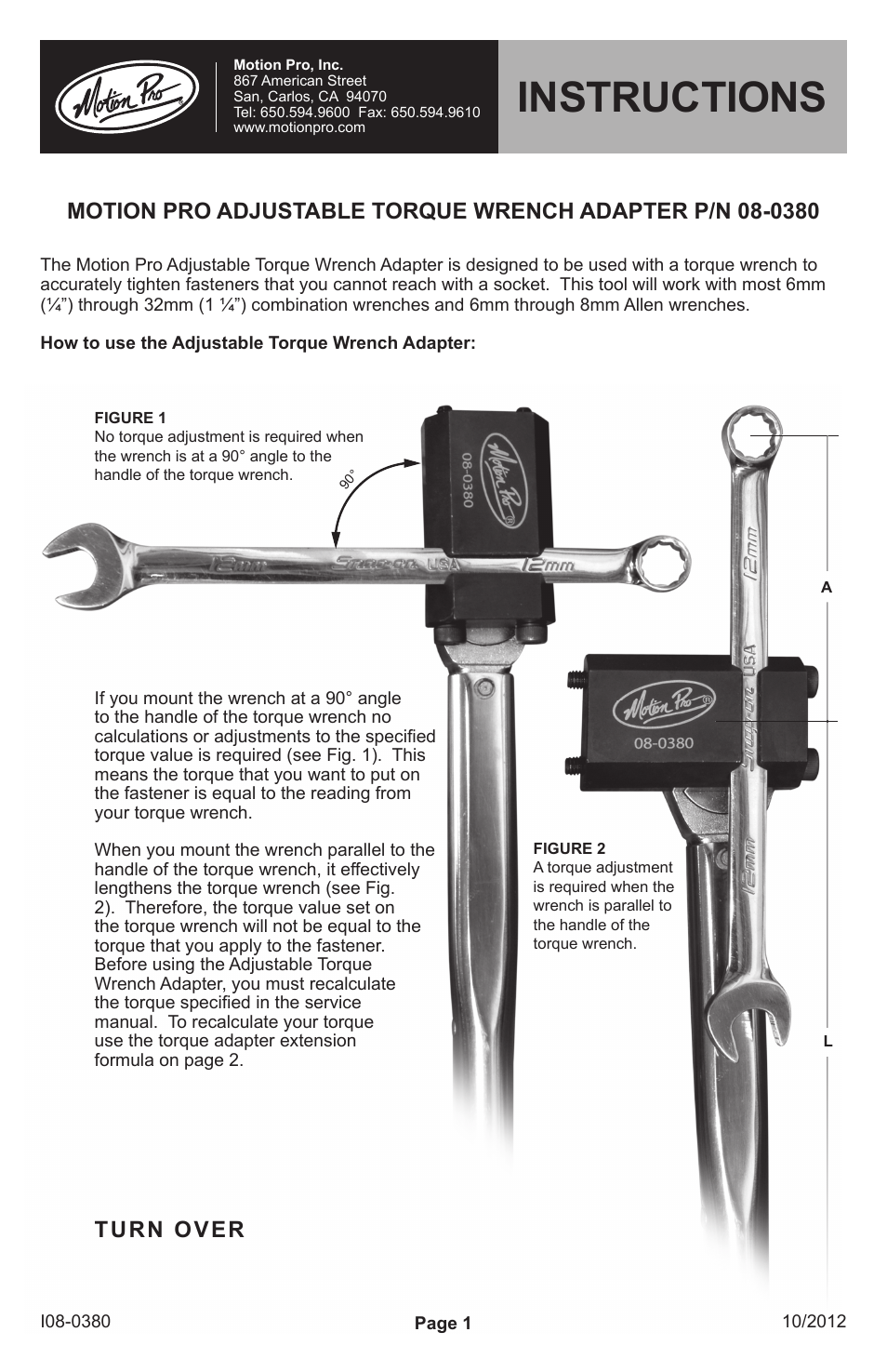 Motion Pro 08-0380 User Manual | 2 pages