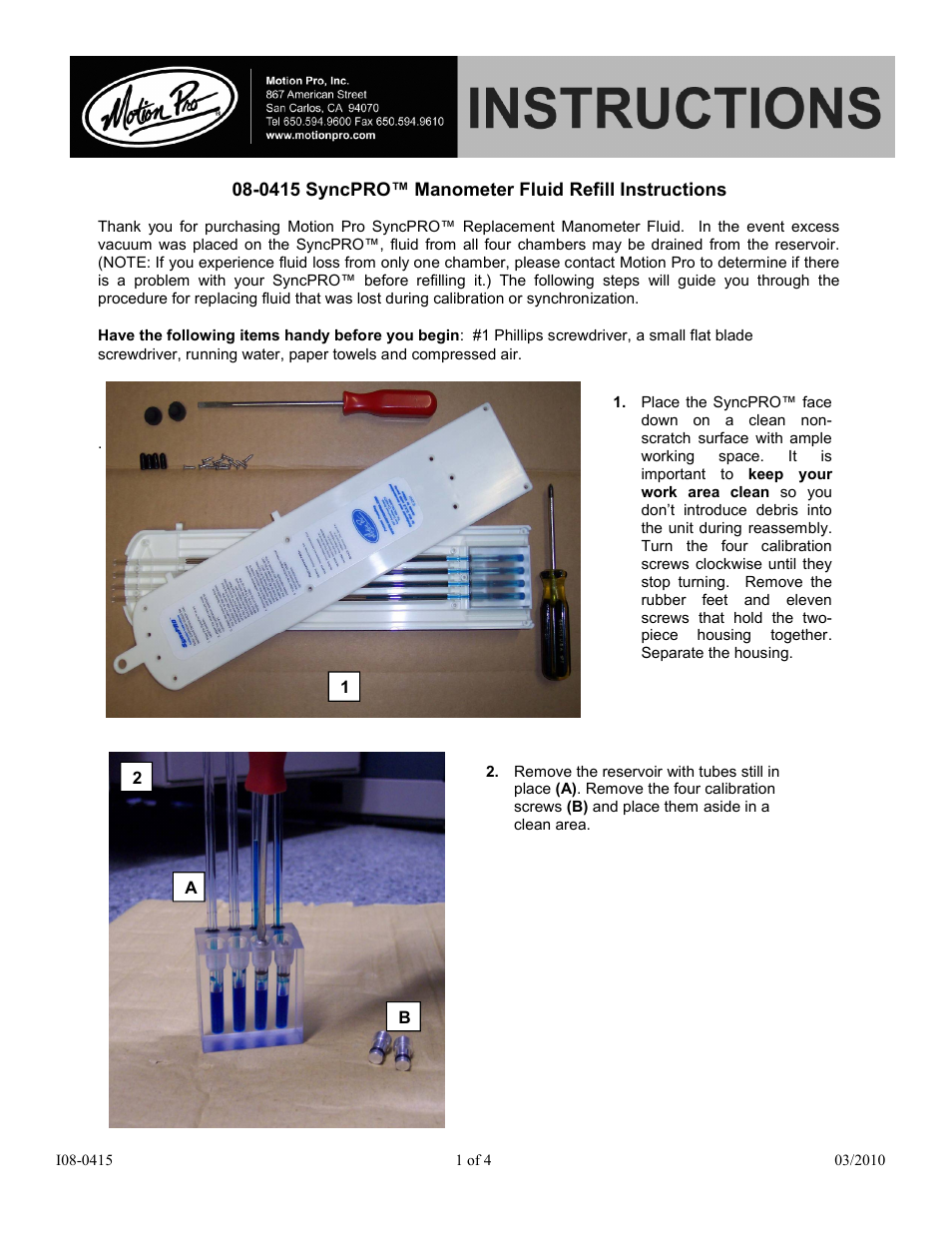 Motion Pro 08-0415 User Manual | 4 pages