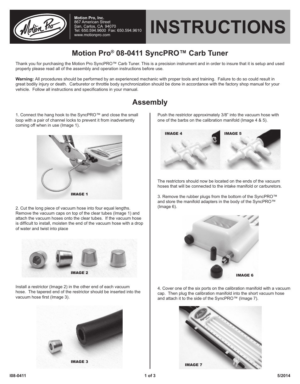 Motion Pro 08-0411 User Manual | 3 pages