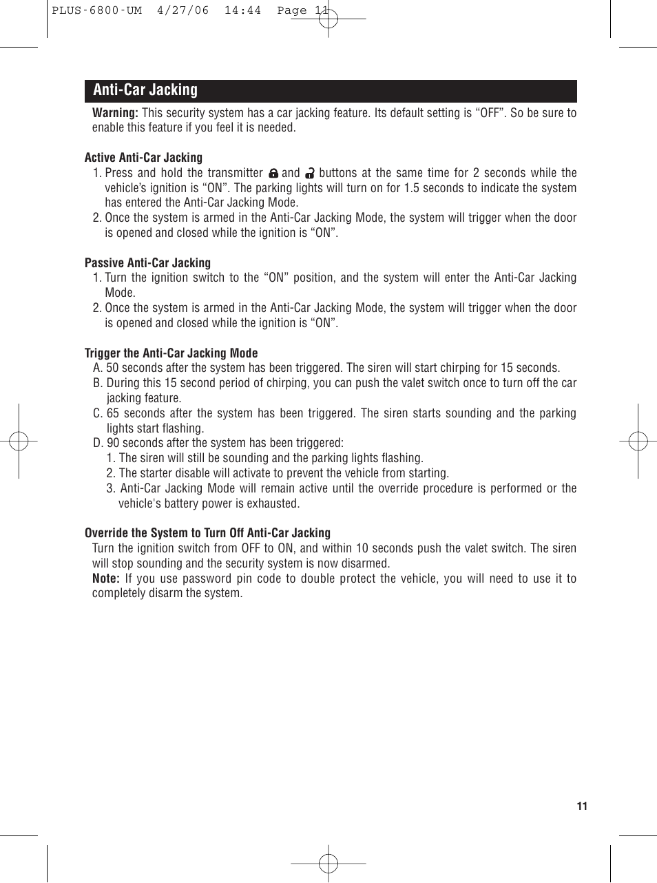 Anti-car jacking | Carbine PLUS-6800 User Manual | Page 11 / 20