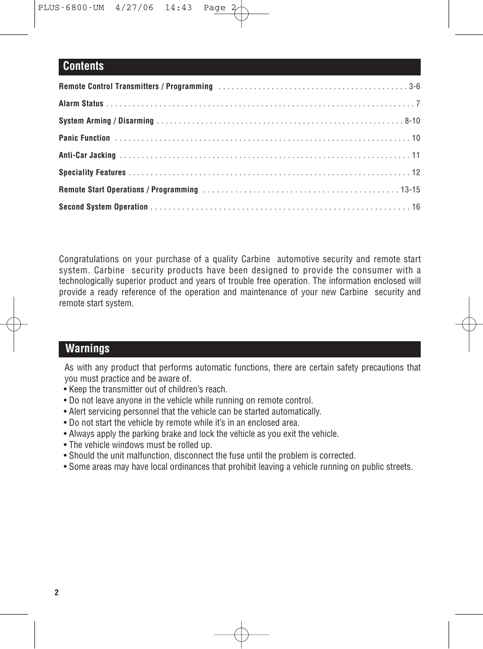 Carbine PLUS-6800 User Manual | Page 2 / 20