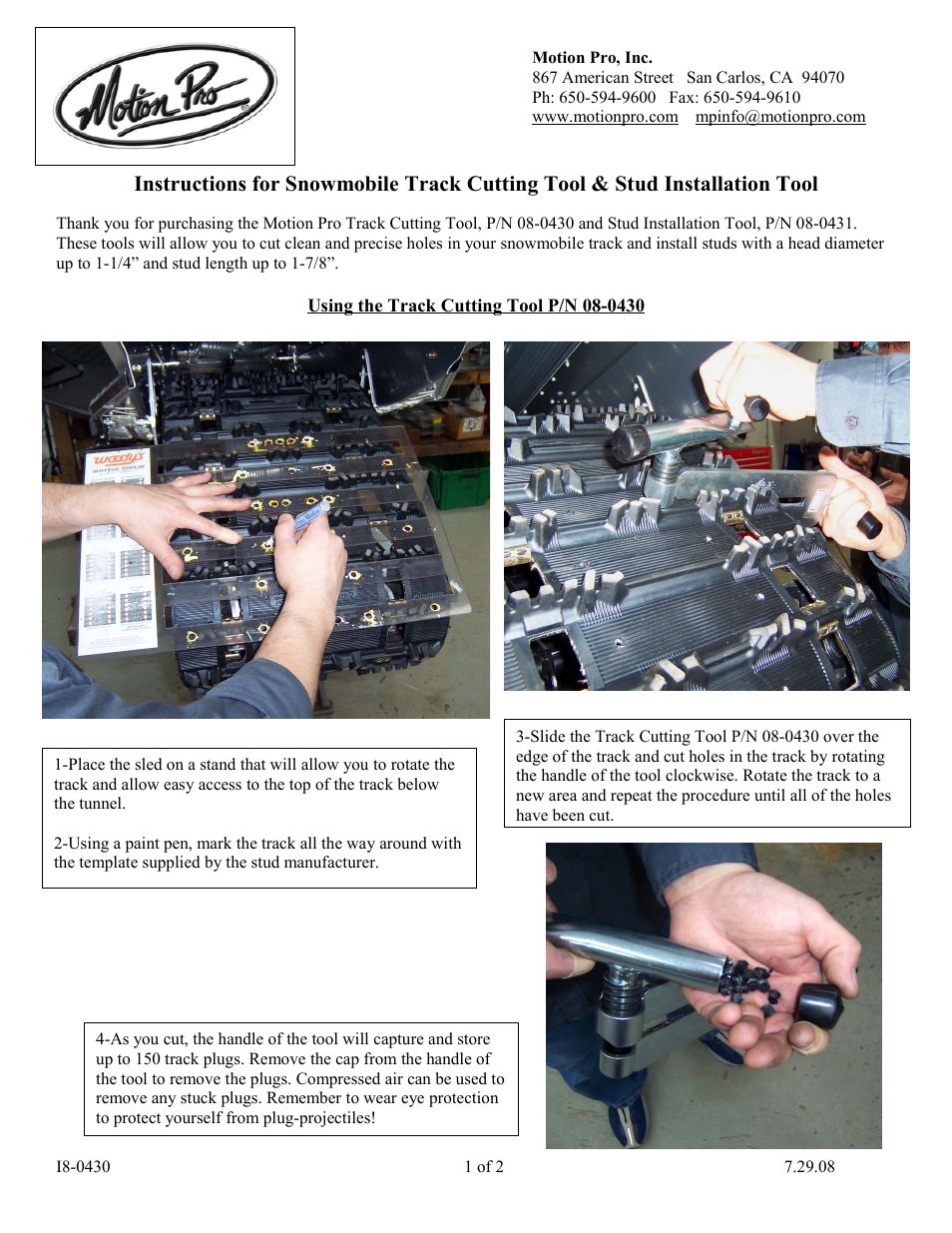 Motion Pro 08-0430 User Manual | 2 pages