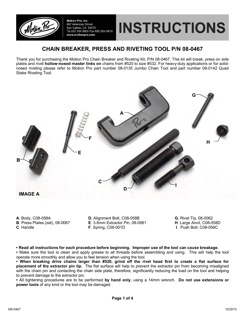 Motion Pro 08-0467 User Manual | 4 pages