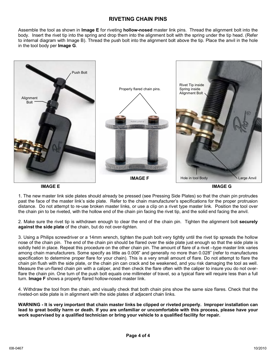 Riveting chain pins | Motion Pro 08-0467 User Manual | Page 4 / 4