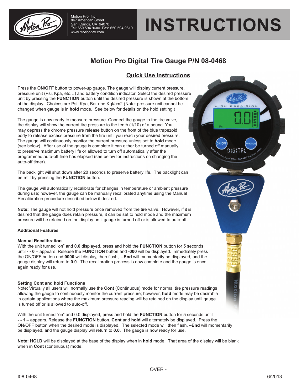 Motion Pro 08-0468 wave User Manual | 2 pages