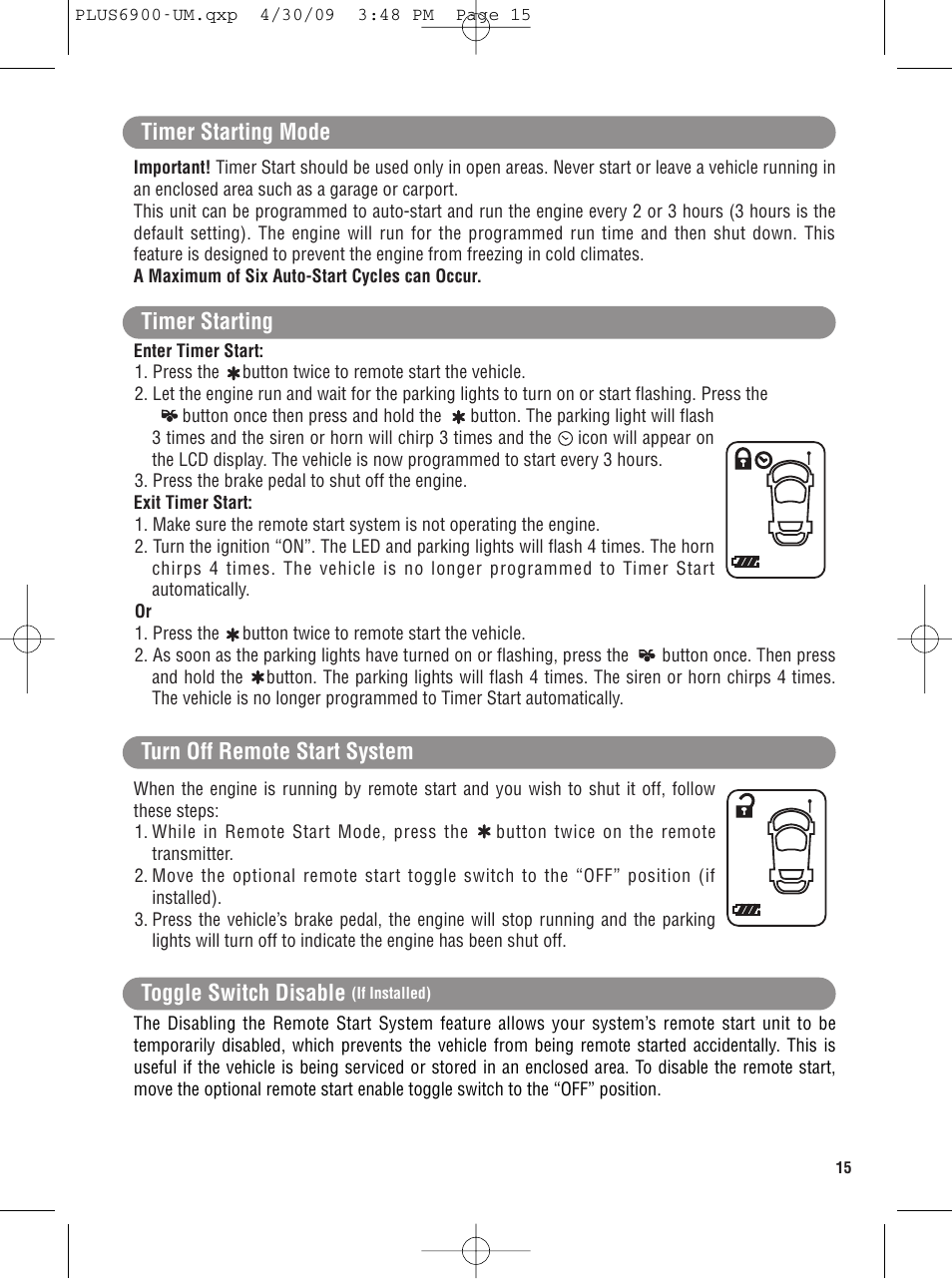 Timer starting mode | Carbine PLUS-6900 User Manual | Page 15 / 20