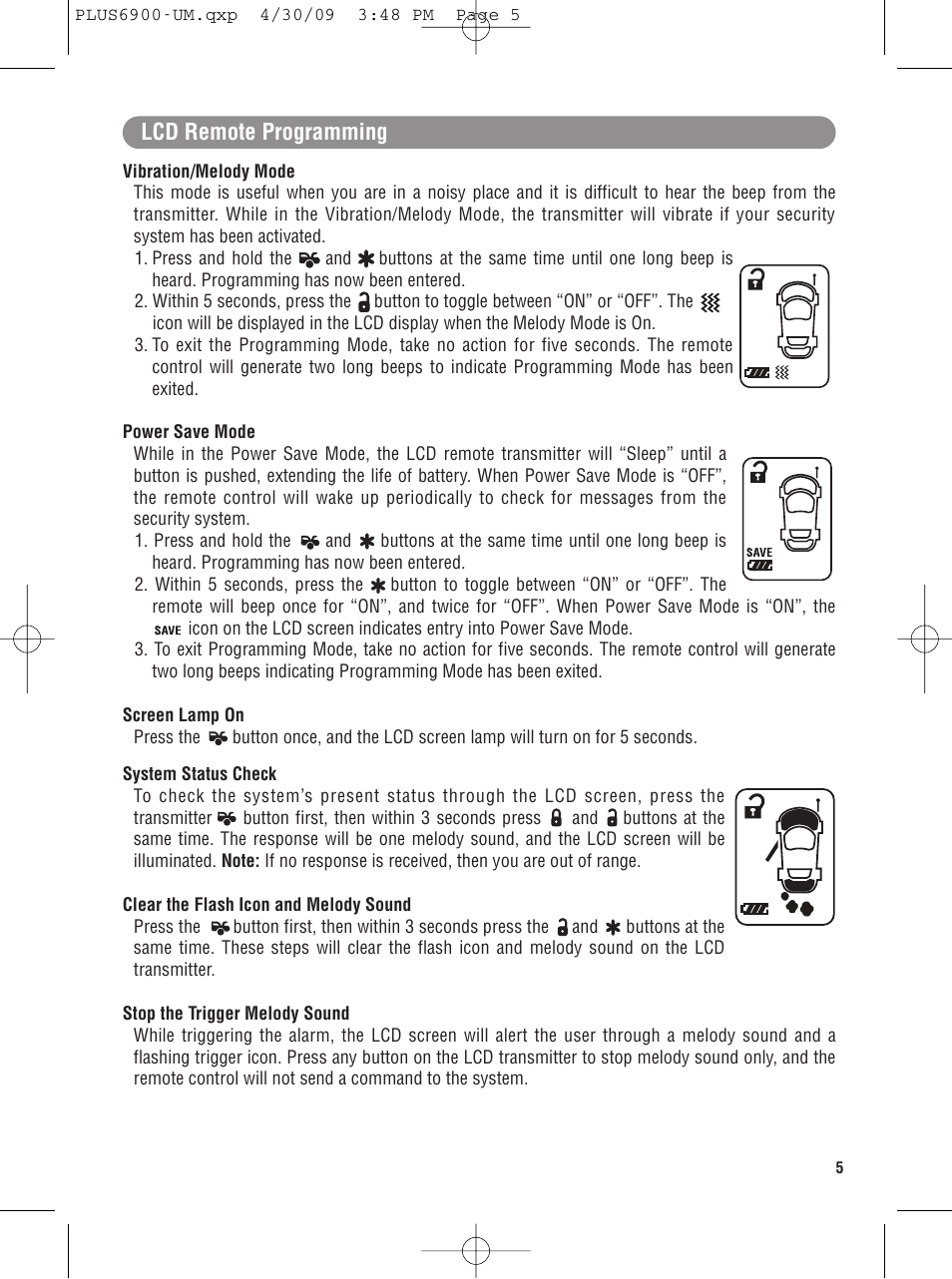 Lcd remote programming | Carbine PLUS-6900 User Manual | Page 5 / 20