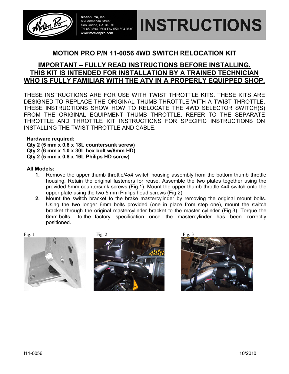 Motion Pro 11-0056 User Manual | 1 page