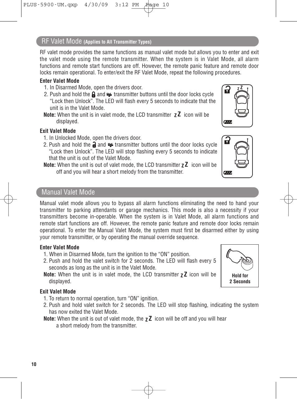 Manual valet mode rf valet mode | Carbine PLUS-5900 User Manual | Page 10 / 16