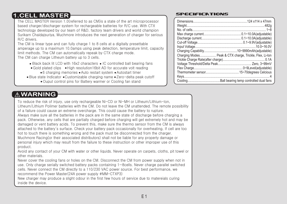 Warning 1.cell master | Muchmore Cell Master Platinum (PT-CTXC) User Manual | Page 16 / 44