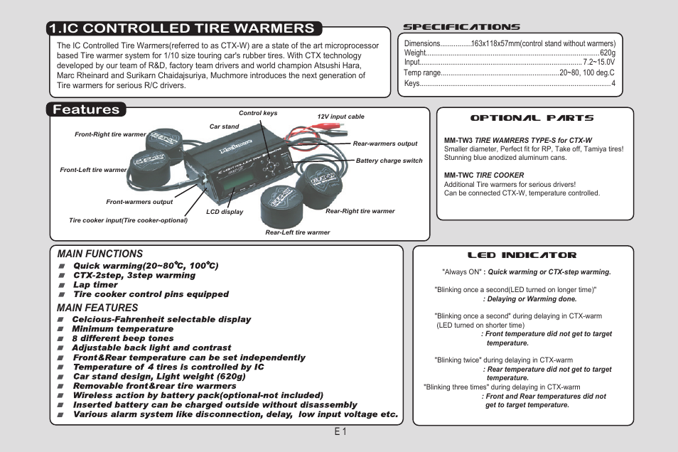 Features 1.ic controlled tire warmers, Main features main functions | Muchmore CTX-W Tire Warmers User Manual | Page 3 / 16
