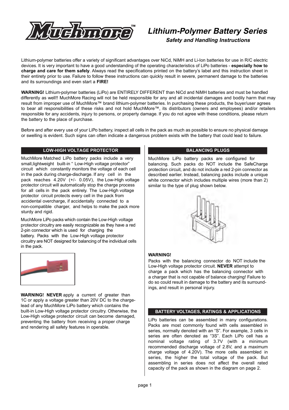 Muchmore LiPo Batteries User Manual | 4 pages