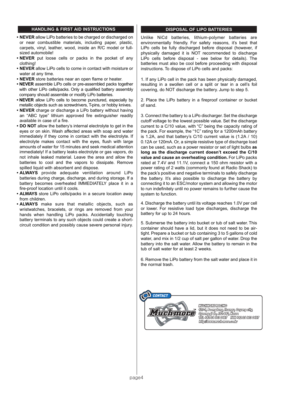 Muchmore LiPo Batteries User Manual | Page 4 / 4