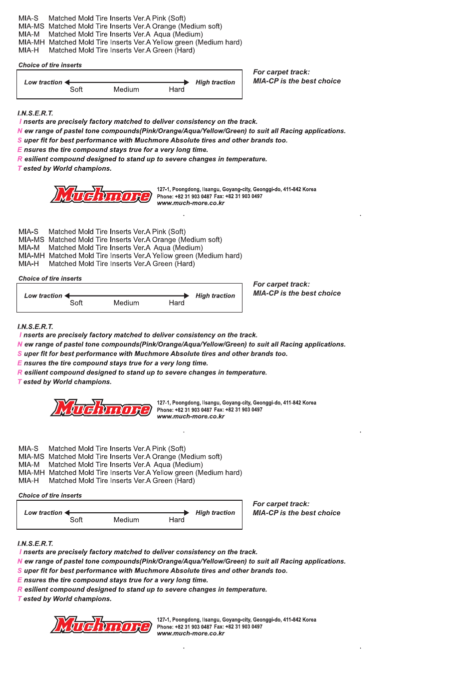 Muchmore Matched Mold Tire Inserts (MIA-S/MS/M/MH/H) User Manual | 2 pages