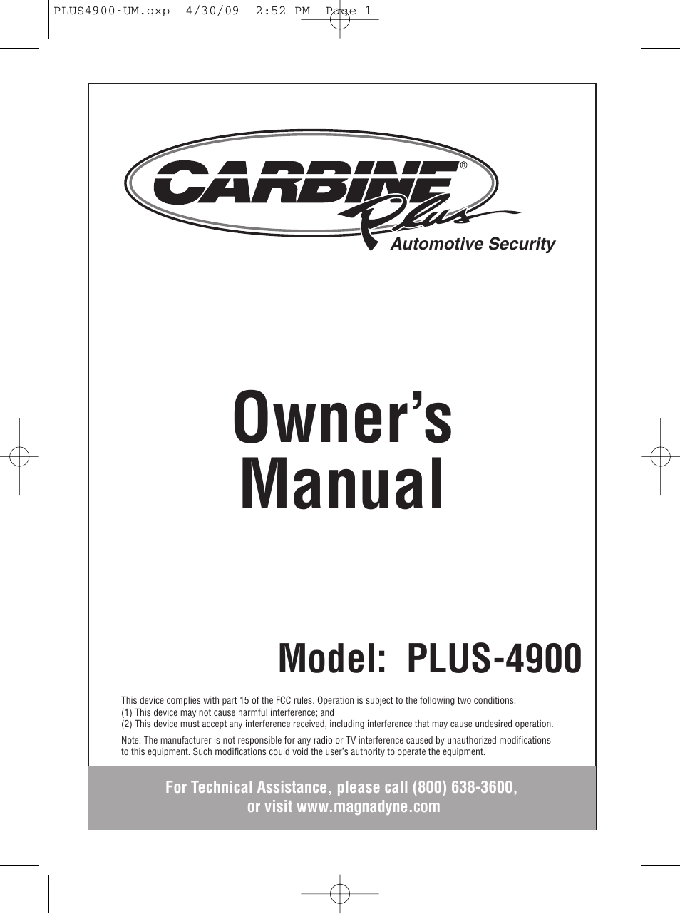 Carbine PLUS-4900 User Manual | 12 pages