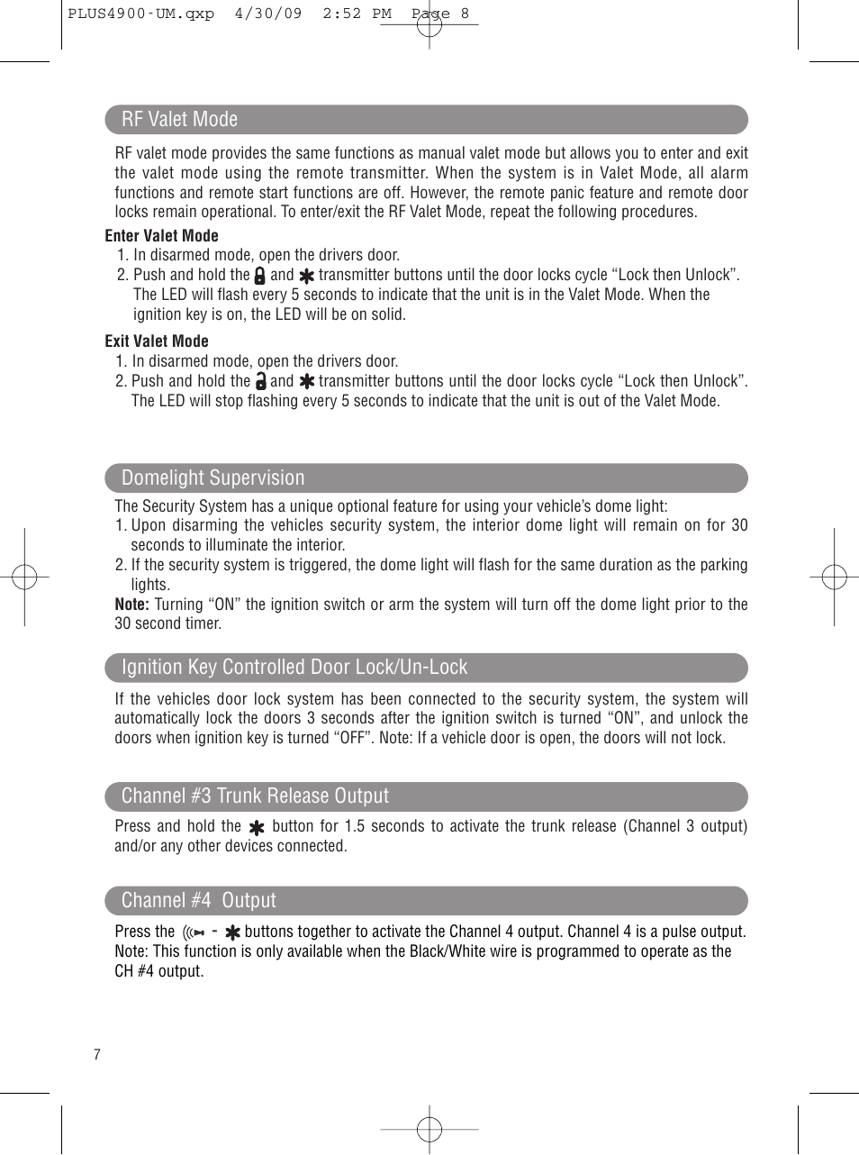 Domelight supervision, Rf valet mode | Carbine PLUS-4900 User Manual | Page 8 / 12