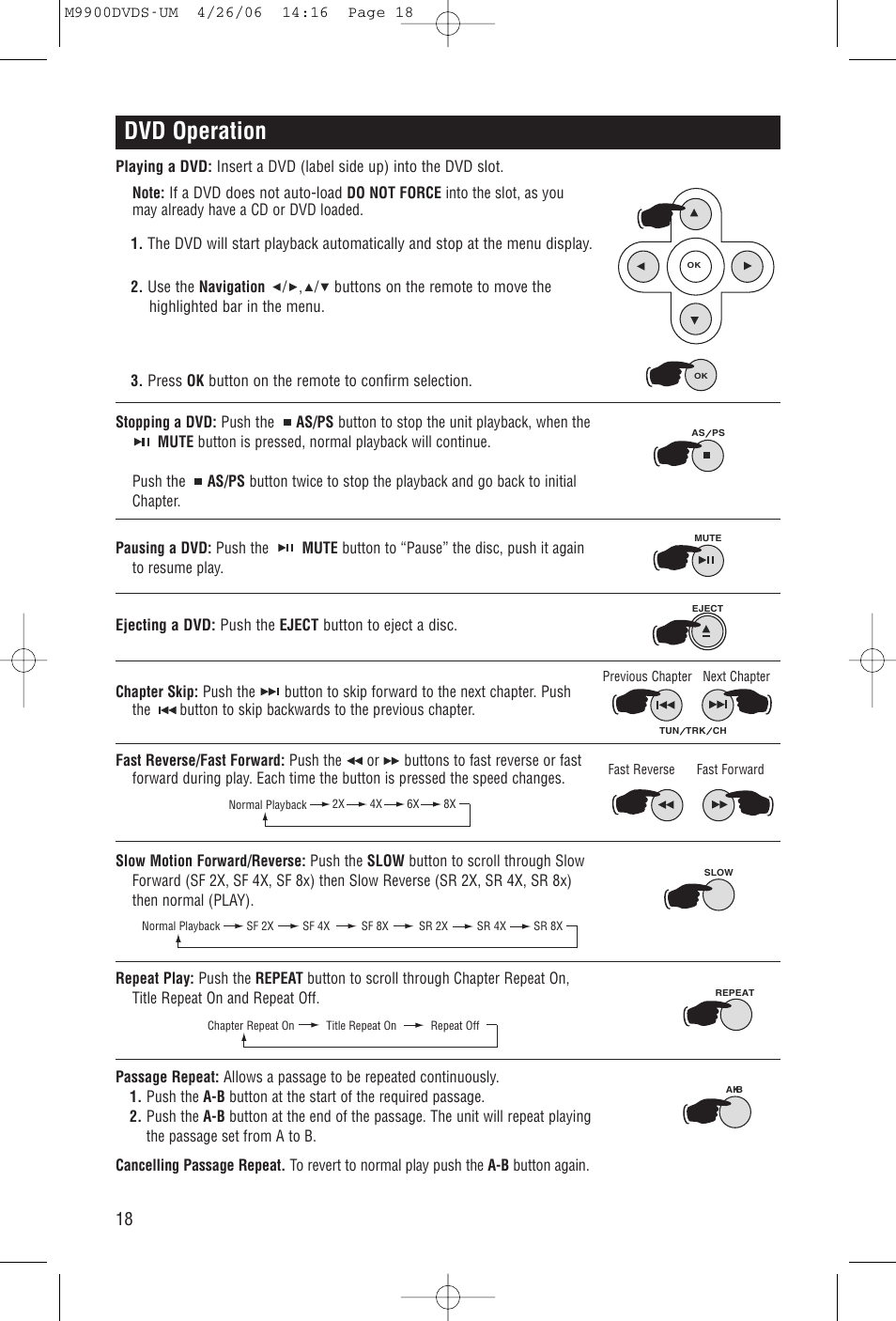 Dvd operation | Magnadyne M9900DVDS User Manual | Page 18 / 32