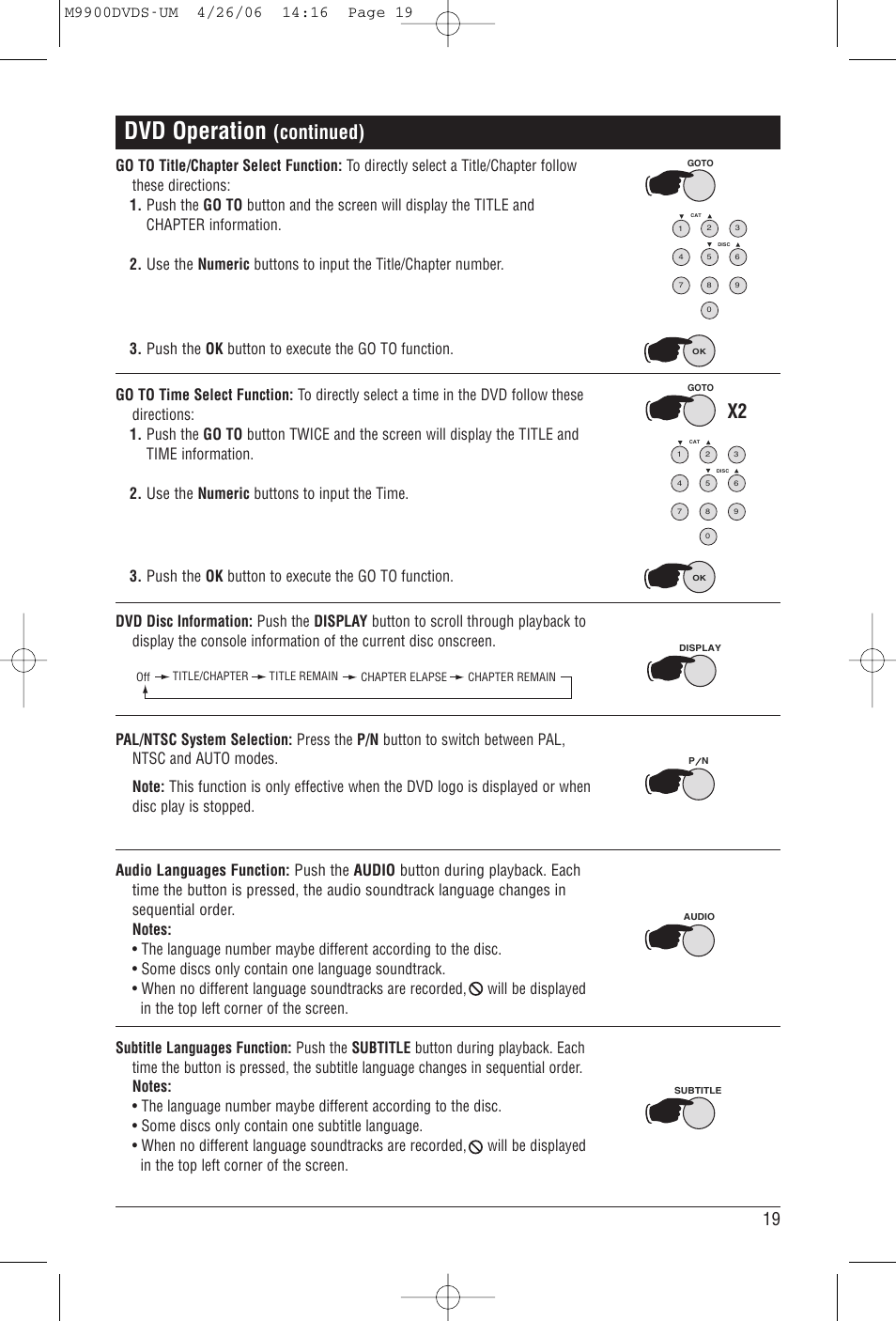 Dvd operation, Continued) | Magnadyne M9900DVDS User Manual | Page 19 / 32