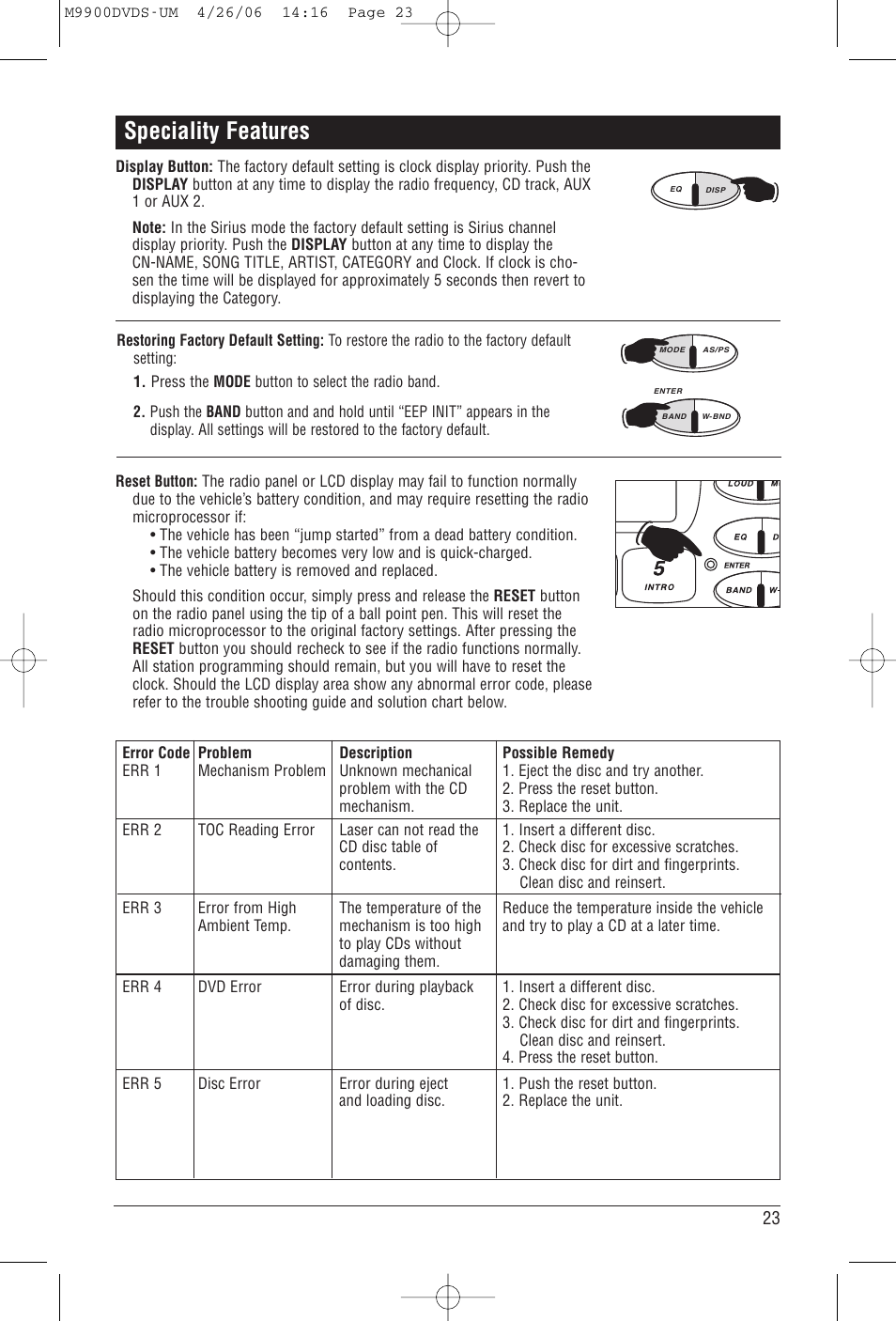 Speciality features | Magnadyne M9900DVDS User Manual | Page 23 / 32