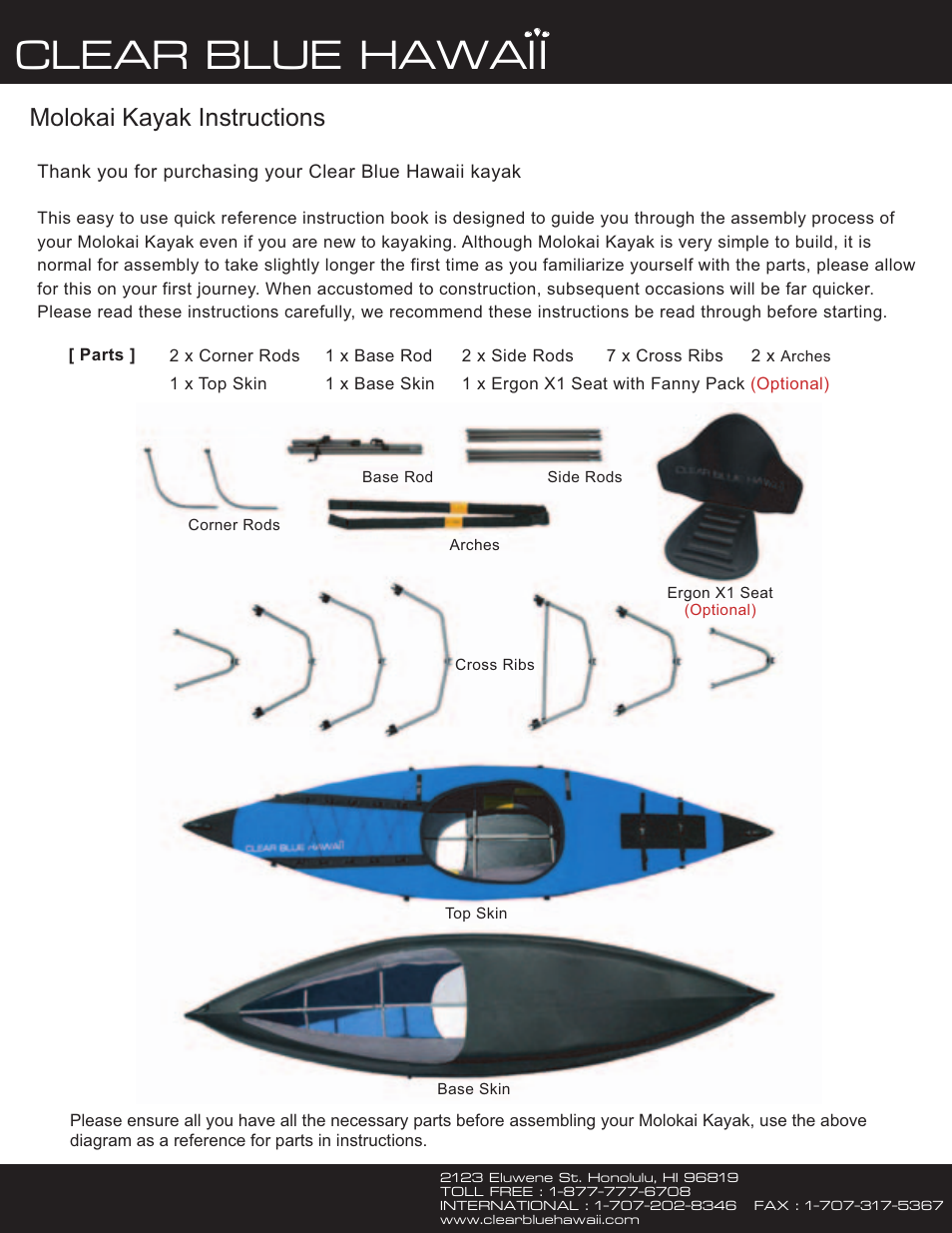 Clear Blue Hawaii Molokai Kayak User Manual | 5 pages