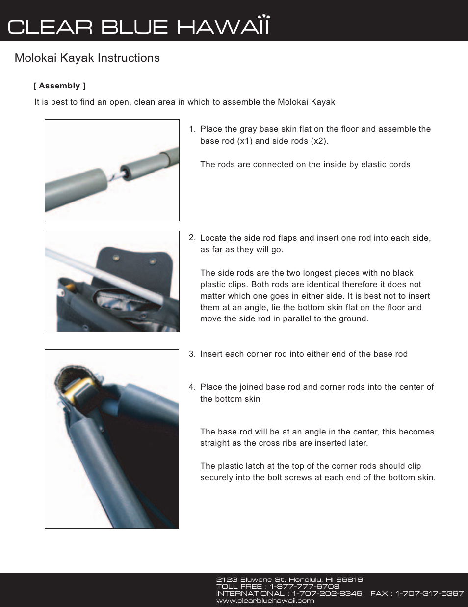 Clear blue hawaii, Molokai kayak instructions | Clear Blue Hawaii Molokai Kayak User Manual | Page 2 / 5