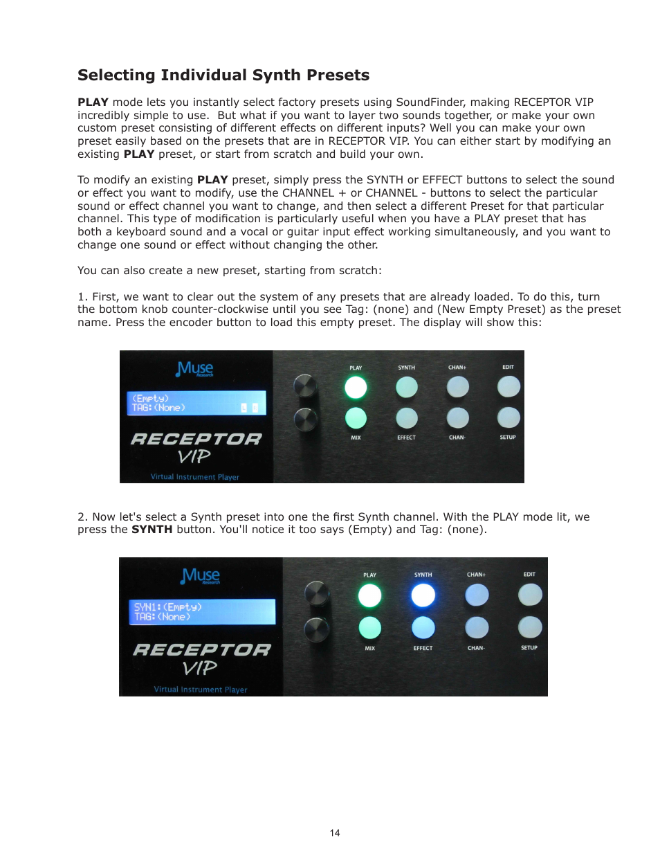 Selecting individual synth presets | Muse Research Receptor VIP manual v1.1 User Manual | Page 14 / 35