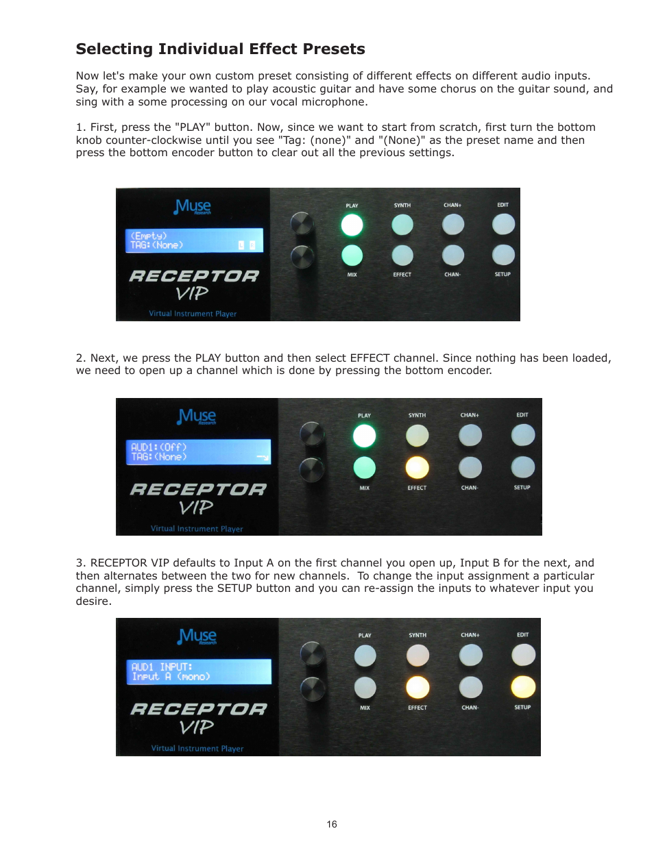 Selecting individual effect presets | Muse Research Receptor VIP manual v1.1 User Manual | Page 16 / 35
