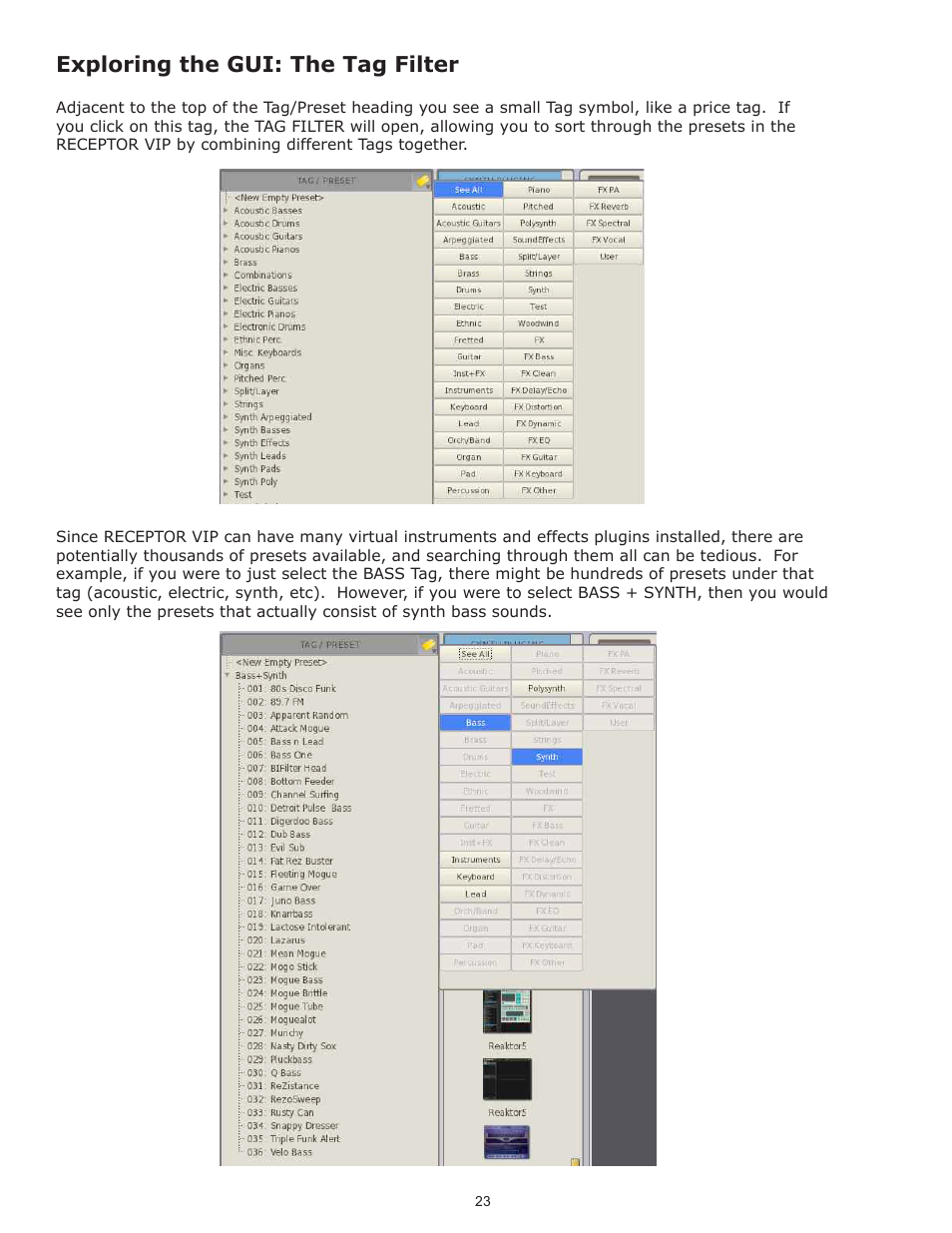 Exploring the gui: the tag filter | Muse Research Receptor VIP manual v1.1 User Manual | Page 23 / 35