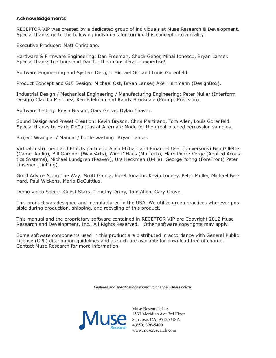 Muse Research Receptor VIP manual v1.1 User Manual | Page 35 / 35