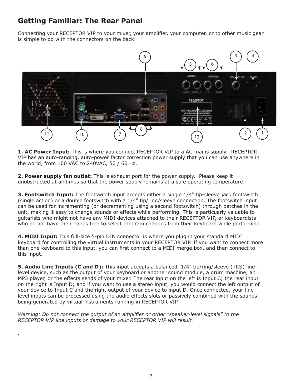Getting familiar: the rear panel | Muse Research Receptor VIP manual v1.1 User Manual | Page 7 / 35