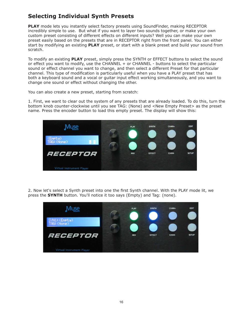 Selecting individual synth presets | Muse Research Receptor TRIO/QU4TTRO manual v1.0 User Manual | Page 16 / 46