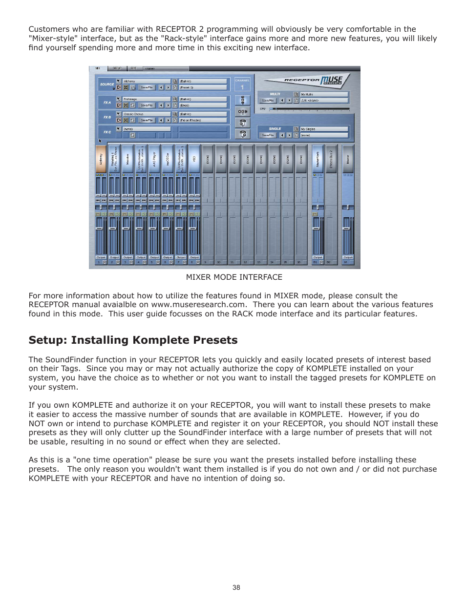Setup: installing komplete presets | Muse Research Receptor TRIO/QU4TTRO manual v1.0 User Manual | Page 38 / 46