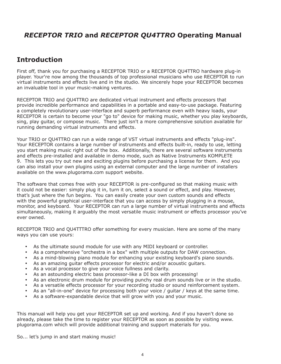 Muse Research Receptor TRIO/QU4TTRO manual v1.0 User Manual | Page 4 / 46