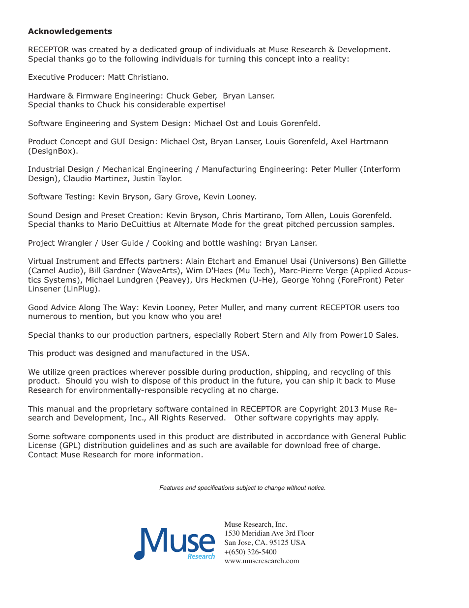 Muse Research Receptor TRIO/QU4TTRO manual v1.0 User Manual | Page 45 / 46