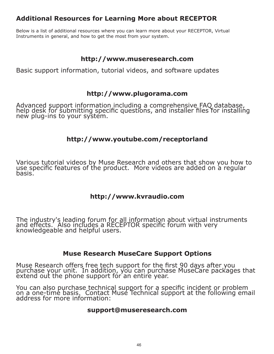 Muse Research Receptor TRIO/QU4TTRO manual v1.0 User Manual | Page 46 / 46
