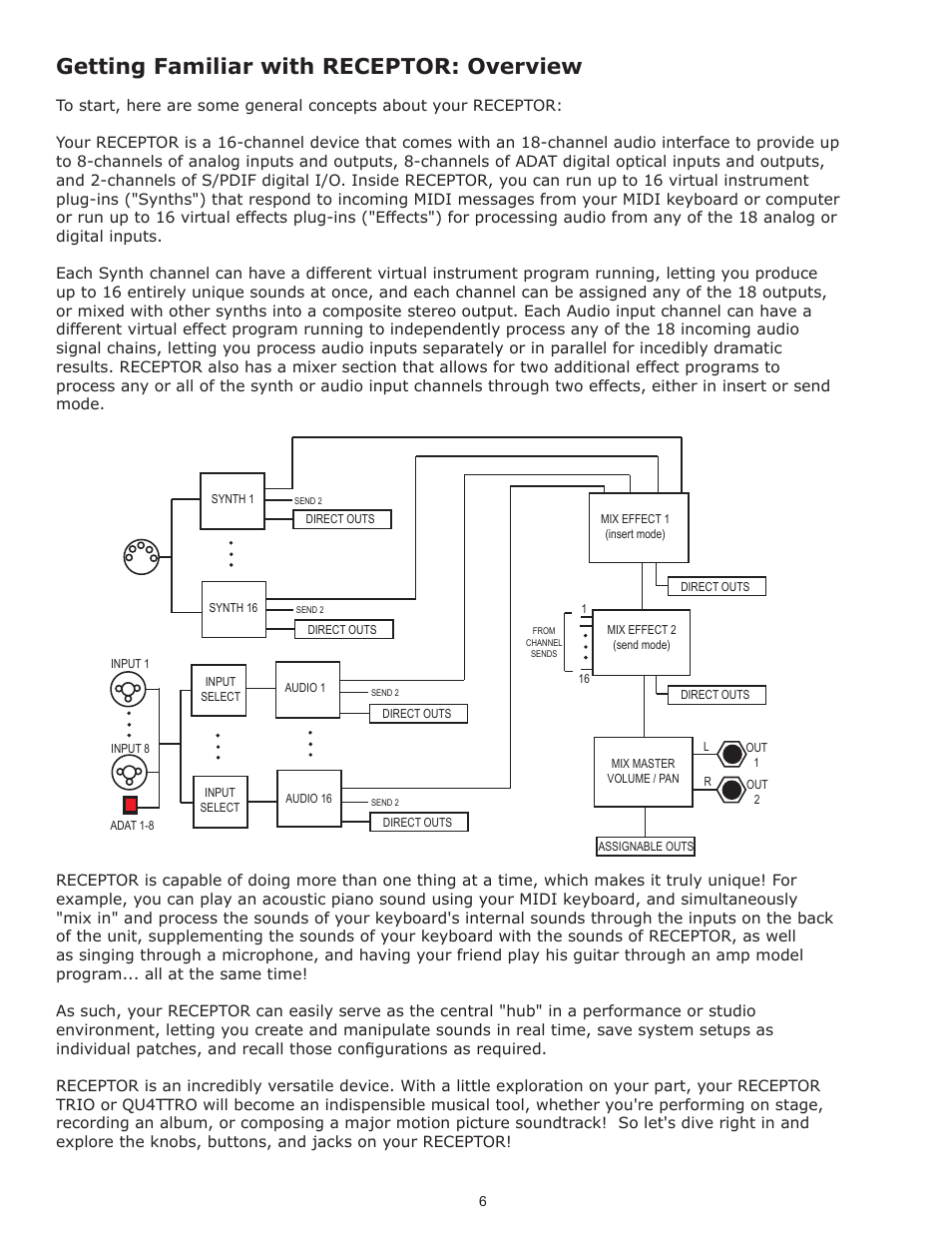 Getting familiar with receptor: overview | Muse Research Receptor TRIO/QU4TTRO manual v1.0 User Manual | Page 6 / 46