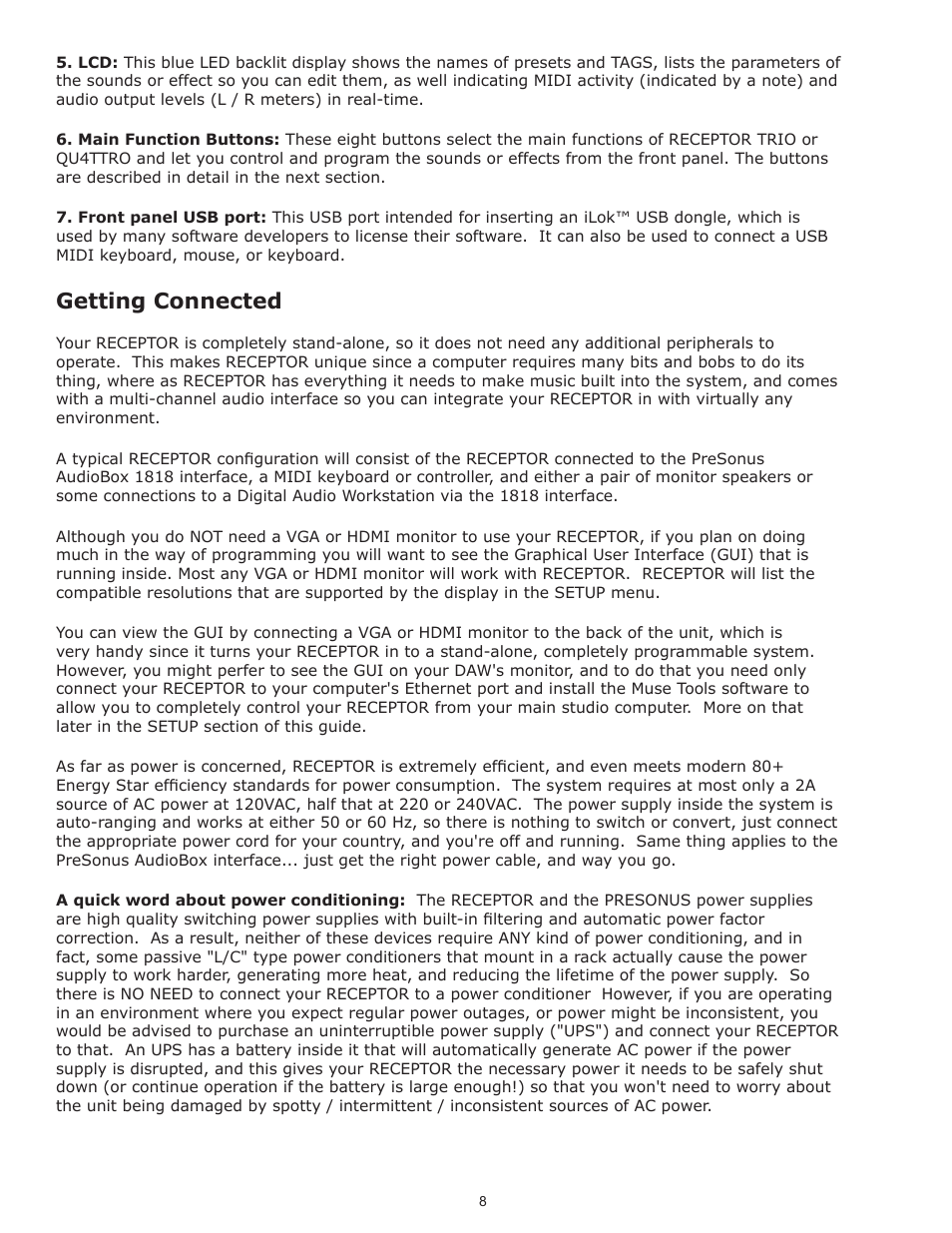 Getting connected | Muse Research Receptor TRIO/QU4TTRO manual v1.0 User Manual | Page 8 / 46