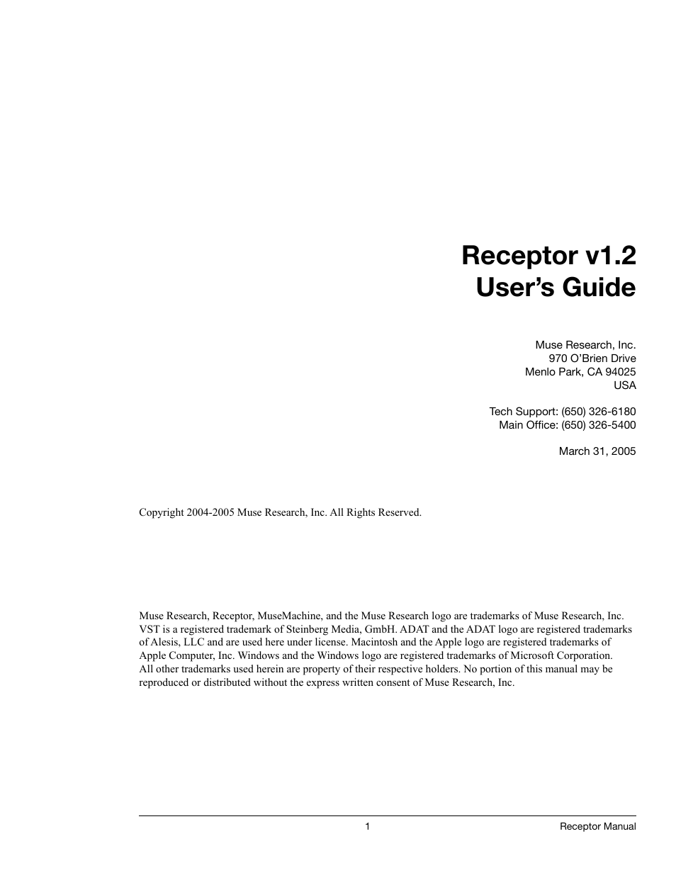 Muse Research Receptor manual v1.2 User Manual | 194 pages