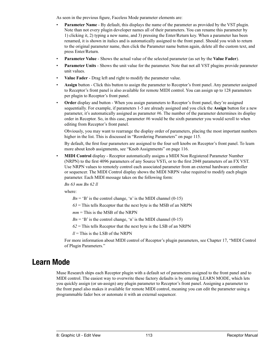 Learn mode | Muse Research Receptor manual v1.2 User Manual | Page 113 / 194