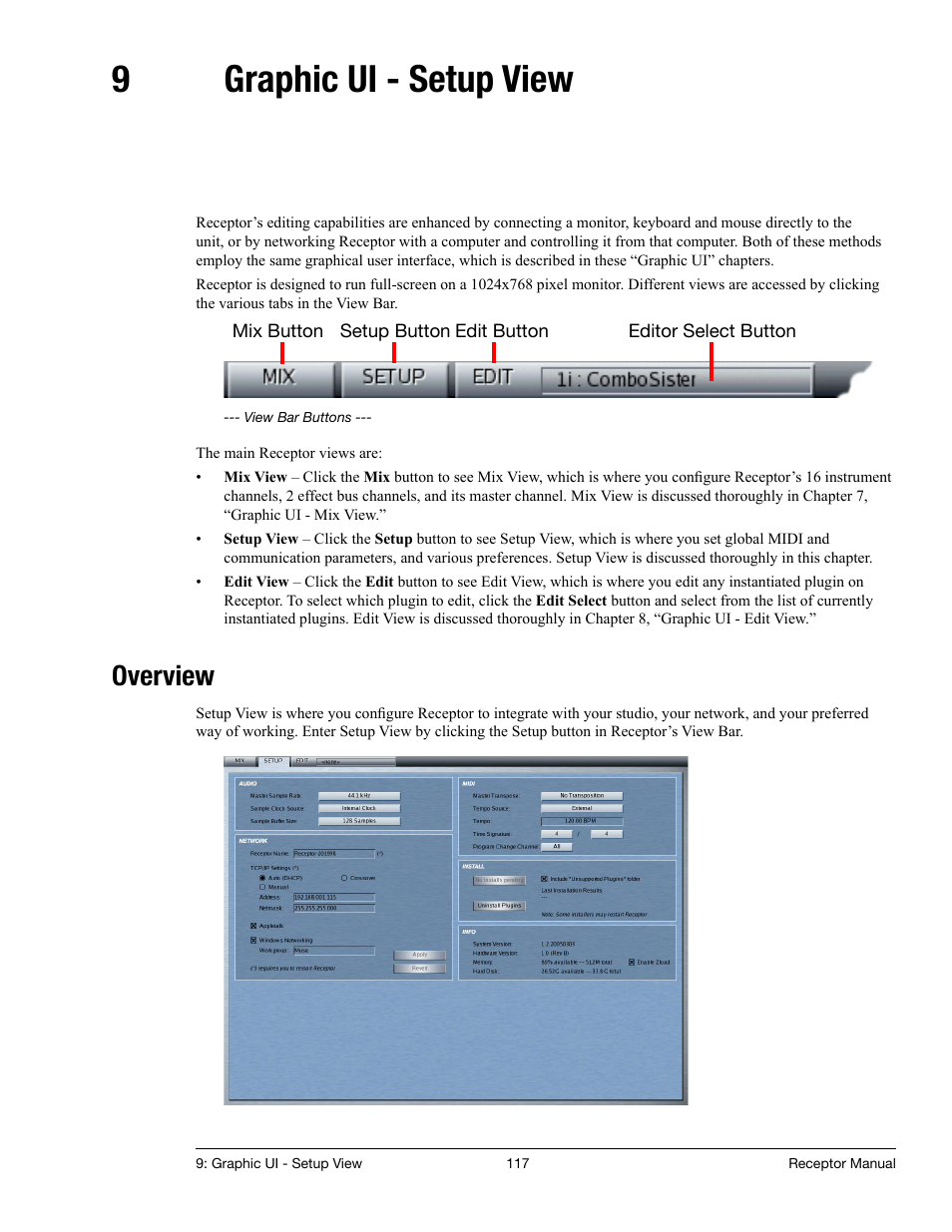 9 graphic ui - setup view, Overview, Graphic ui - setup view | 9graphic ui - setup view | Muse Research Receptor manual v1.2 User Manual | Page 117 / 194