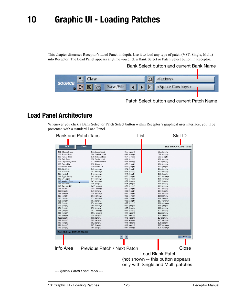 10 graphic ui - loading patches, Load panel architecture, Graphic ui - loading patches | Muse Research Receptor manual v1.2 User Manual | Page 125 / 194