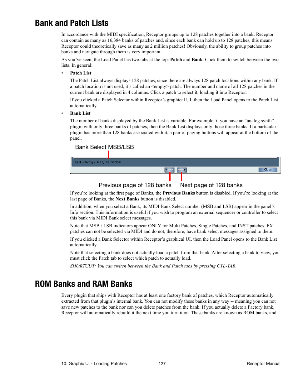 Bank and patch lists, Rom banks and ram banks | Muse Research Receptor manual v1.2 User Manual | Page 127 / 194