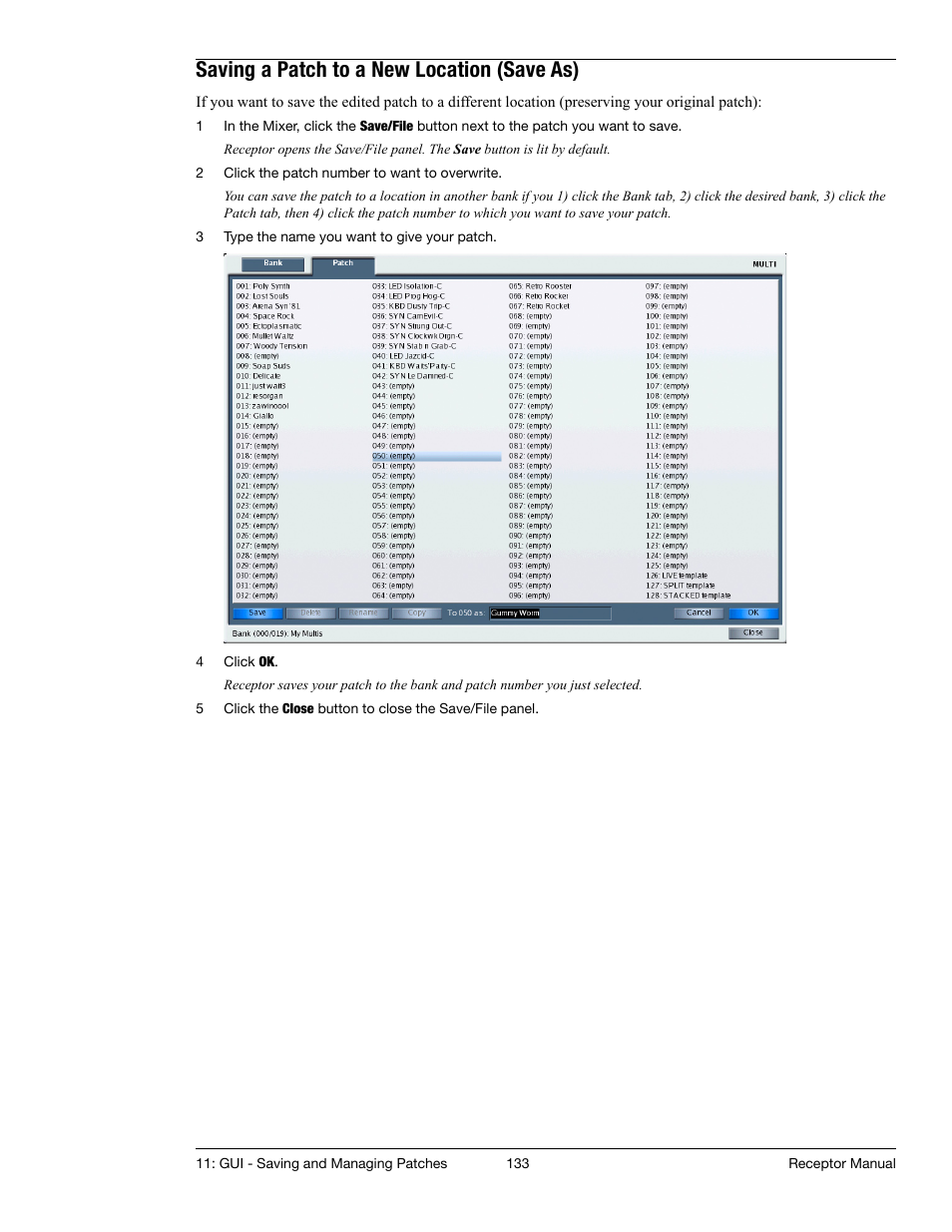 Saving a patch to a new location (save as) | Muse Research Receptor manual v1.2 User Manual | Page 133 / 194