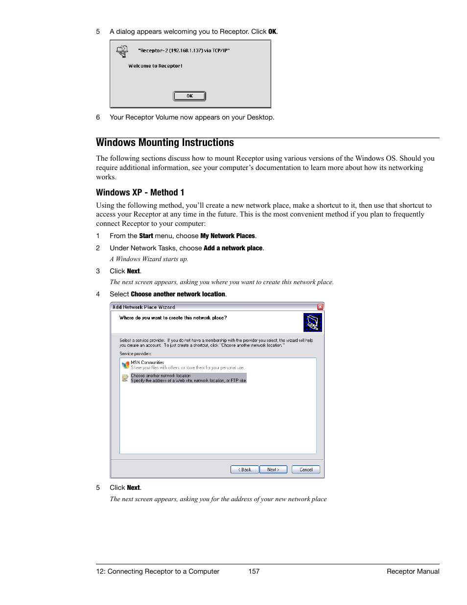 Windows mounting instructions, Windows xp - method 1 | Muse Research Receptor manual v1.2 User Manual | Page 157 / 194