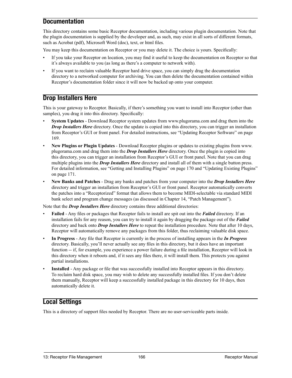 Documentation, Drop installers here, Local settings | Muse Research Receptor manual v1.2 User Manual | Page 166 / 194